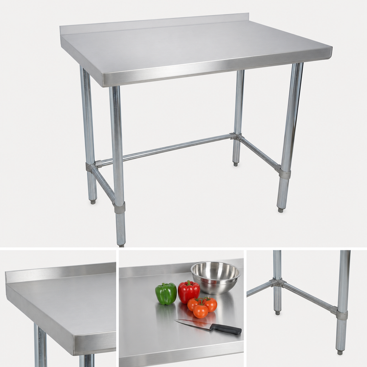 Product image #3 for BK Resources 48-Inch x 30-Inch Open Base Stainless Steel Work Table with 1-1/2-Inch Rear Riser