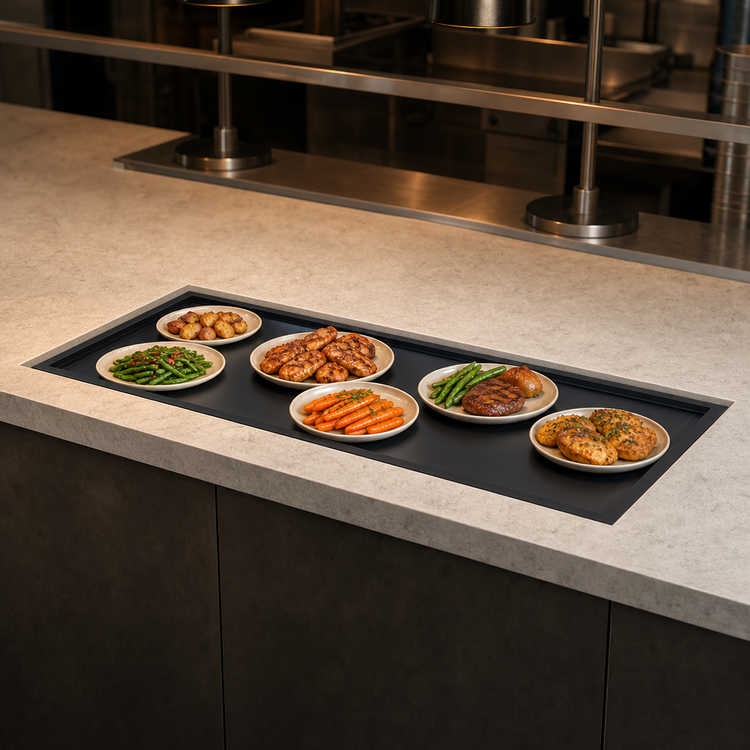 Product image #3 for Vollrath Recessed Drop-In Heated Warming Shelf, 68 Inch, Dual-Zone, Black Aluminum Hardcoat, 120V