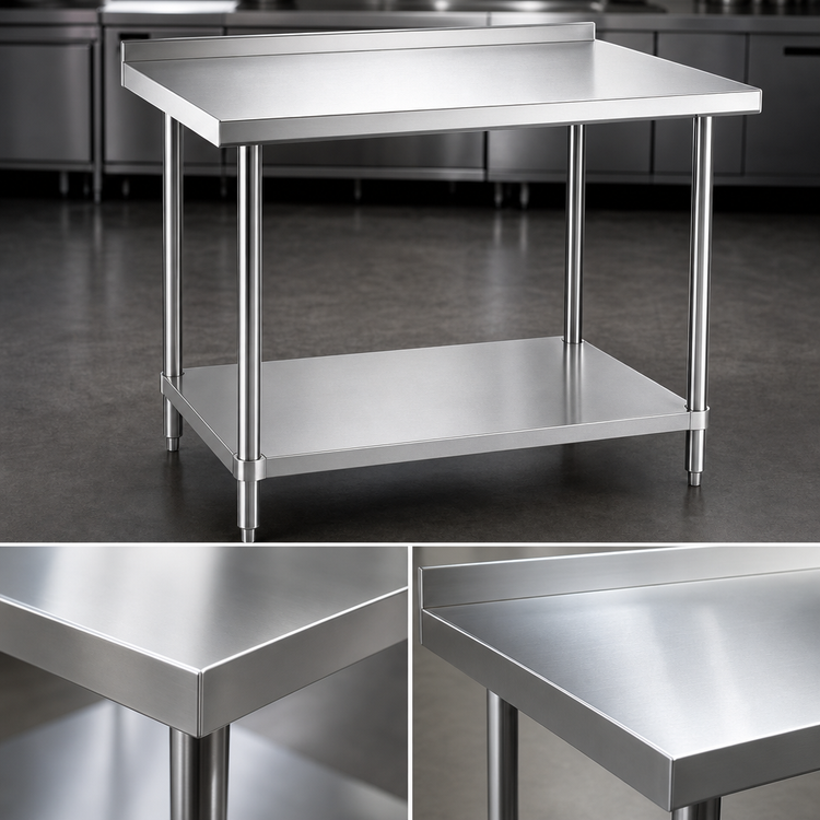 Product image #3 for Steel Works Stainless 30 x 48 x 34 Inch 18-Gauge Stainless Steel Work Table with 2-Inch Rear Upturn and Undershelf