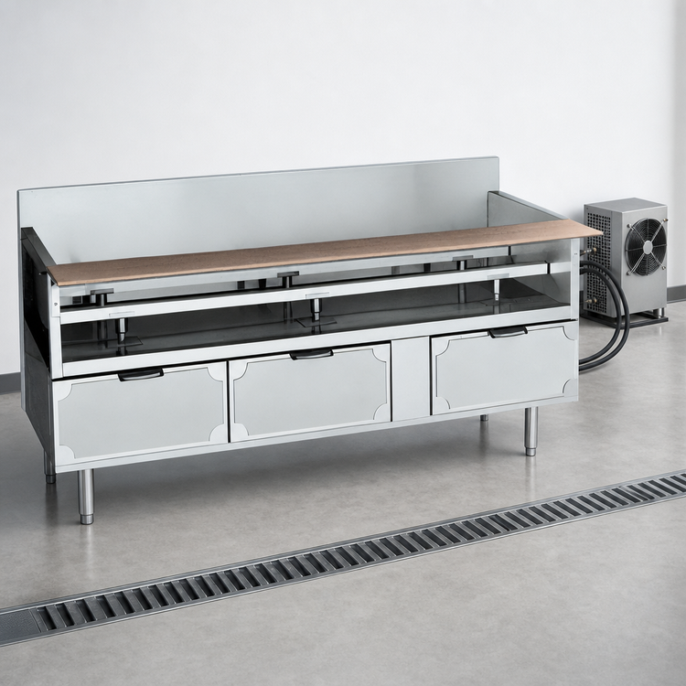 Product image #3 for La Rosa Refrigeration 90-Inch Remote Refrigerated Equipment Stand with 4 Drawers and Cutting Board