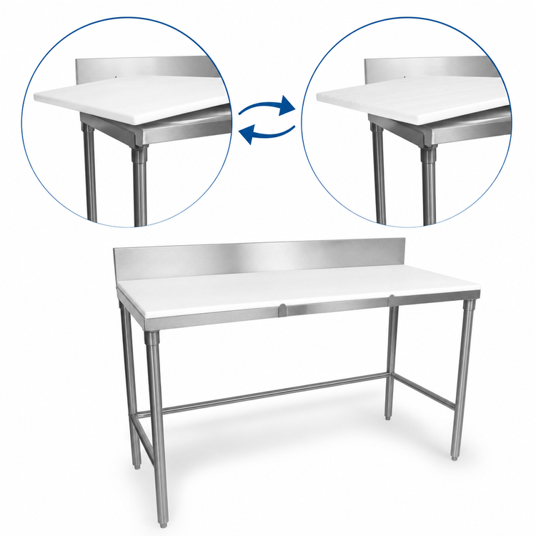 Product image #3 for John Boos 72-Inch x 36-Inch Trimming Table with Reversible 3/4-Inch Poly Top and 6-Inch Removable Backsplash