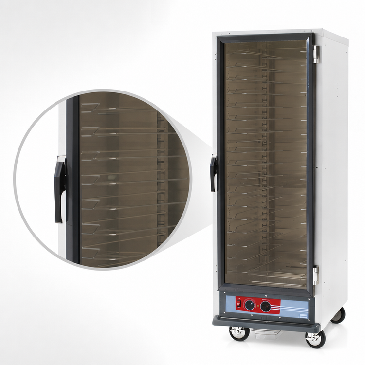 Product image #3 for Metro C5 1 Series Full Height Mobile Non-Insulated Heated Holding Cabinet with Clear Polycarbonate Door and Universal Wire Slides