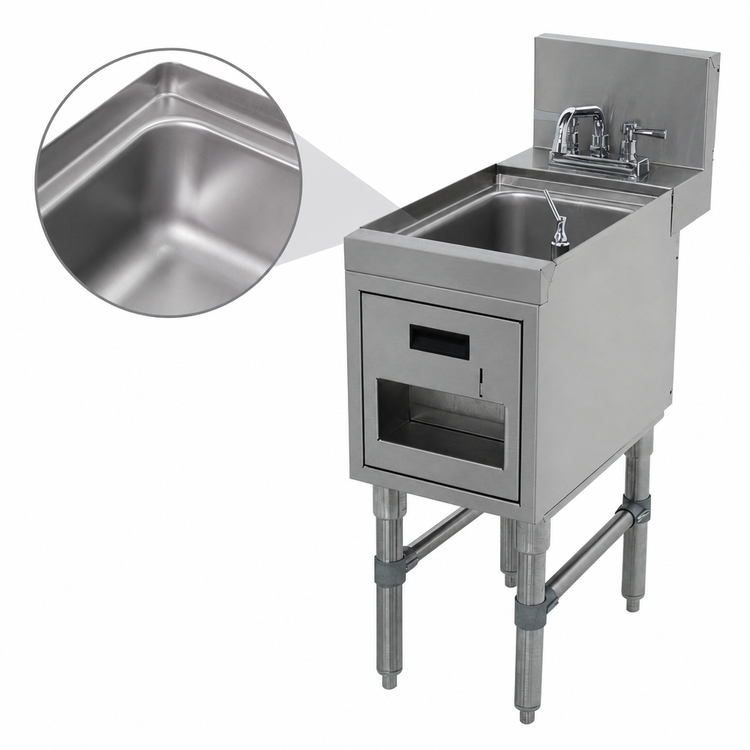 Product image #3 for Advance Tabco Prestige Supreme Underbar Hand Sink with Soap and Towel Dispensers, Deck Mount Faucet, 12 x 25 Inch