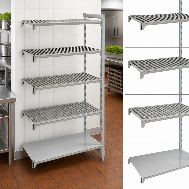 Product image #4 for Cambro Camshelving Premium 24-Inch Wide x 21-Inch Deep x 84-Inch High 5-Tier Vented and Solid Add-On Shelving Unit