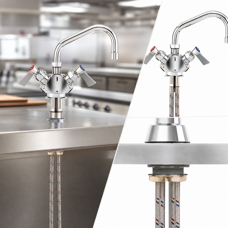 Product image #3 for Fisher Brass Single-Deck Dual-Control Deck-Mount Faucet with 6-Inch Swing Spout