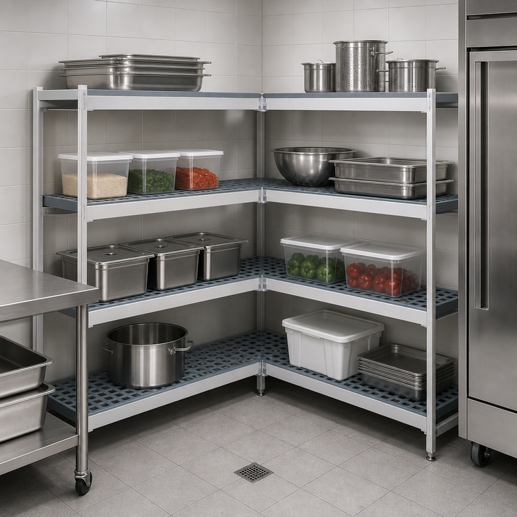 Product image #3 for Fermostock 4-Tier Corner Expansion Polymer Shelving Unit, 71" H x 42" W x 18" D