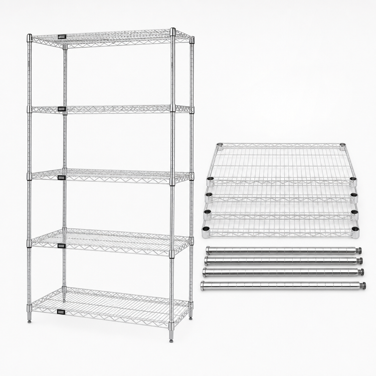 Product image #3 for Quantum 42"W x 24"D x 54"H Chrome Plated Wire Shelving Starter Kit with 5 Shelves