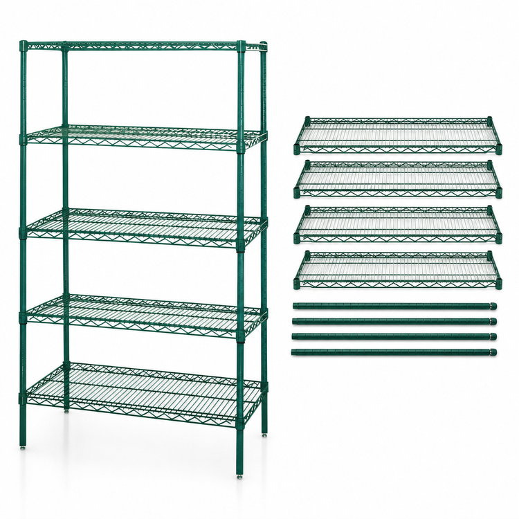 Product image #3 for Quantum 24 x 24 x 74 Inch 5-Shelf Wire Shelving Starter Kit, Green Epoxy Antimicrobial Finish