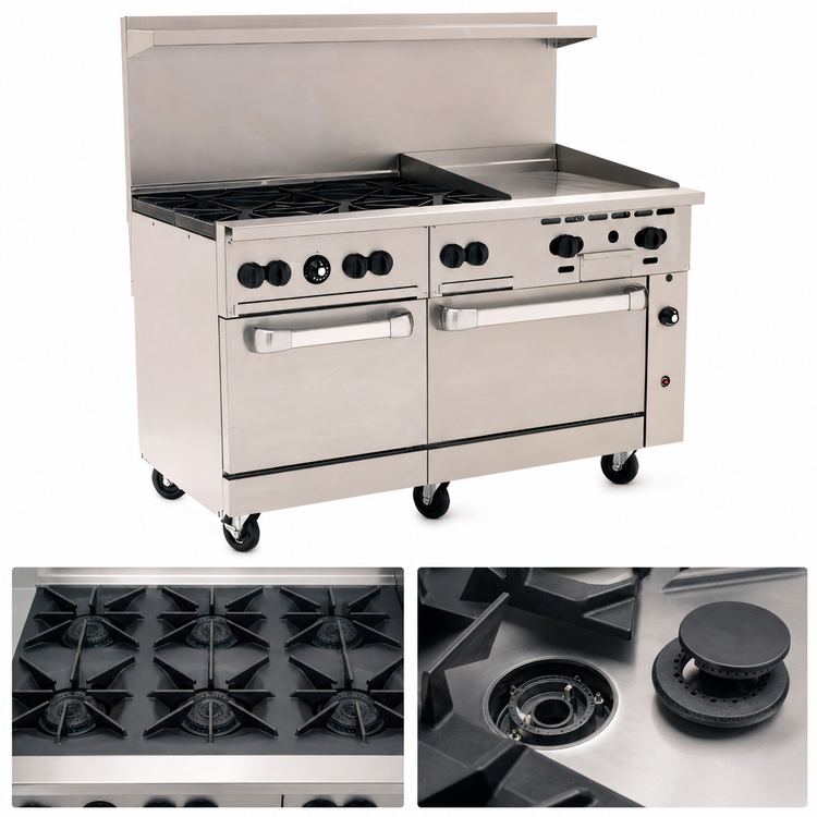 Product image #3 for Vulcan Endurance 60-Inch Gas Restaurant Range with 6 Open Burners, 24-Inch Manual Griddle, and 2 Standard Ovens