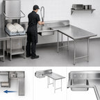 Thumbnail image #3 for Advance Tabco DTS-D70-144R L-Shaped Right-to-Left Dish Table with Landing and Pre-Rinse Sink, 143-Inch, 16-Gauge 304 Stainless Steel