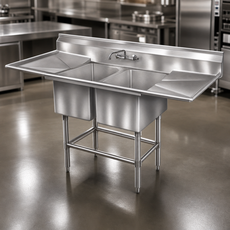 Product image #3 for Eagle Spec-Master FN Series Coved Corner Two-Compartment Stainless Steel Sink with 36-Inch Left Drainboard