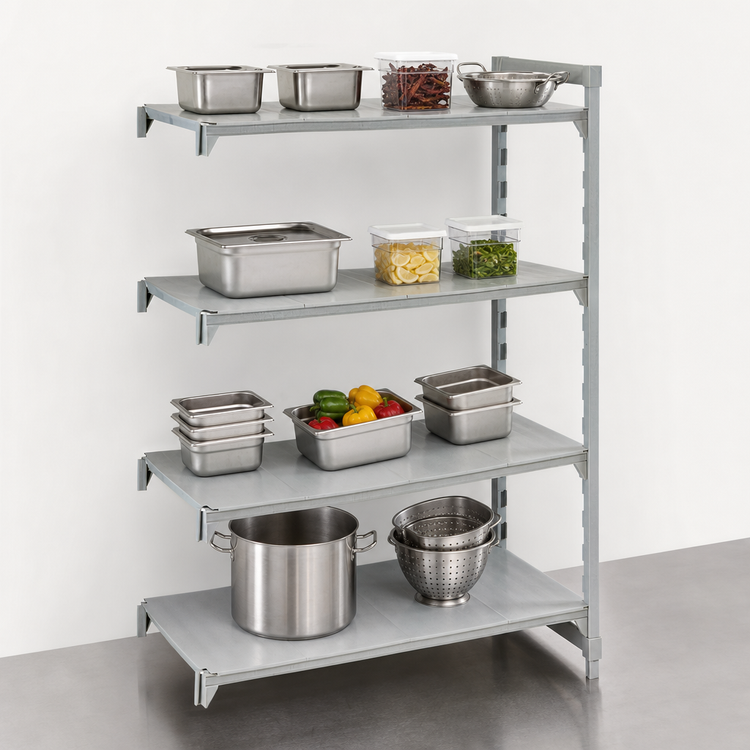 Product image #4 for Cambro Camshelving Premium 4-Shelf Solid Add-On Polypropylene Shelving Unit, 21 x 24 x 84 Inches, Speckled Gray