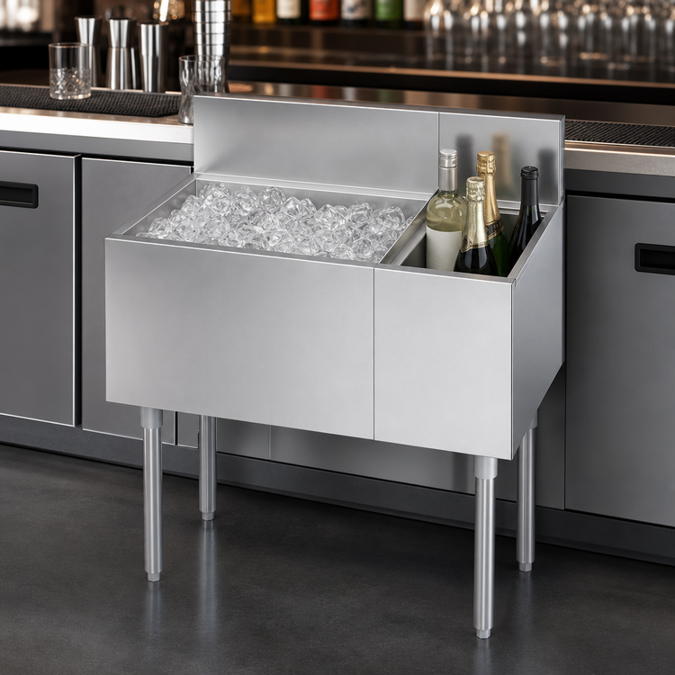 Product image #3 for Krowne Royal Series 36-Inch Underbar Combination Ice Bin with Left 24-Inch Ice Bin and 12-Inch Insulated Bottle Storage, Stainless Steel