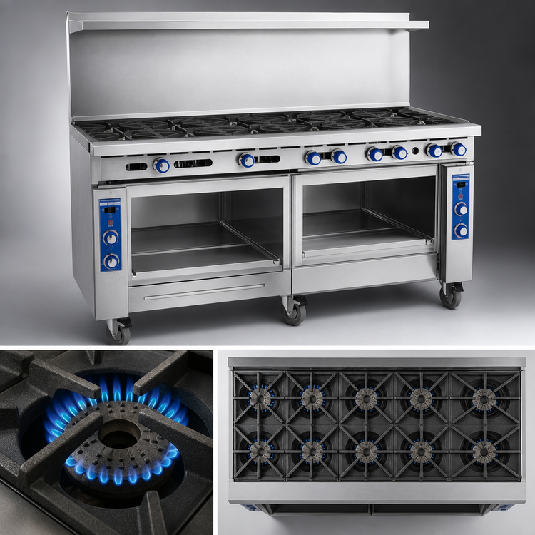 Product image #3 for Imperial Pro Series 72-Inch Commercial Gas Range with 12 Open Burners, Standard Oven, and Open Cabinet Base