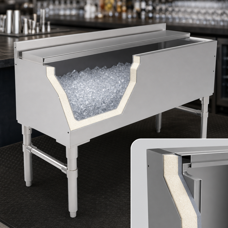 Product image #3 for John Boos Slim-Line 48-Inch Stainless Steel Underbar Ice Bin/Cocktail Unit with Sliding Lid