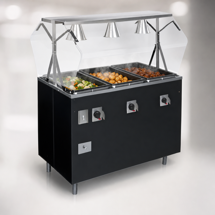 Product image #3 for Vollrath 2-Series Affordable Portable Deluxe 46-Inch 3-Well Mobile Hot Food Station with Breath Guard