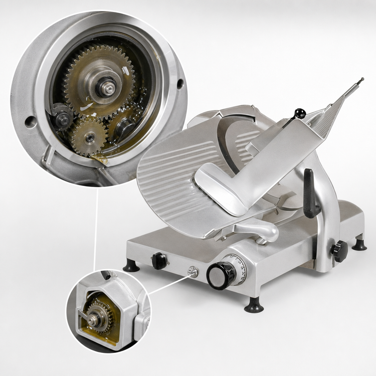 Product image #3 for Omas Trento 14-Inch Gear-Driven Gravity Feed Commercial Meat Slicer, 1/3 HP, 110V