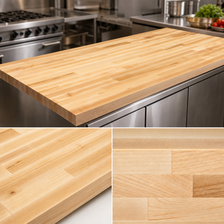 Product image #3 for John Boos Boos Block 60" x 25" Blended Edge Grain Northern Hard Rock Maple Kitchen Countertop, Penetrating Oil Finish