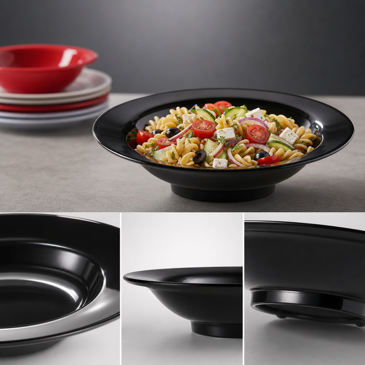 Product image #4 for Sierrus™ Black Melamine Chef Salad/Pasta Bowl, 20 oz., 12-Inch Diameter, Elevated Foot