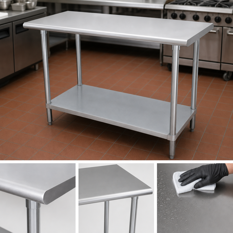 Product image #3 for Advance Tabco Special Value Series 72-Inch x 36-Inch Flat Top Work Table with 430 Stainless Steel Top and Galvanized Undershelf