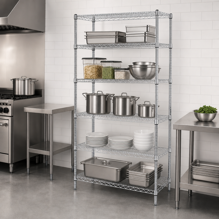 Product image #3 for Quantum 36" W x 24" D x 63" H 304 Stainless Steel Stationary Wire Shelving Starter Kit, 5 Shelves
