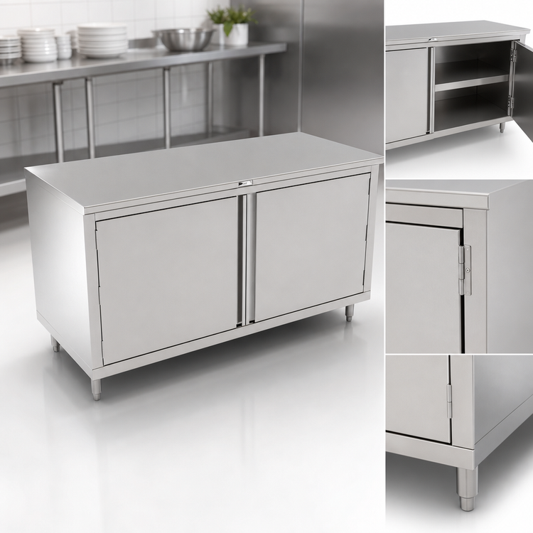 Product image #3 for John Boos 60" x 30" Enclosed Cabinet Base Stainless Steel Work Table with Hinged Doors