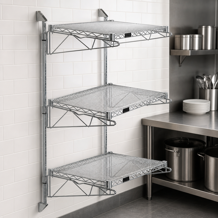 Product image #3 for Quantum Wall-Mounted Cantilever Starter Shelf Unit with 3 Wire Shelves and 54-Inch Posts