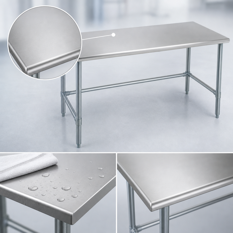 Product image #3 for Eagle Group Budget Series 48-Inch x 30-Inch Flat Top 430 Stainless Steel Work Table with Galvanized Tubular Base