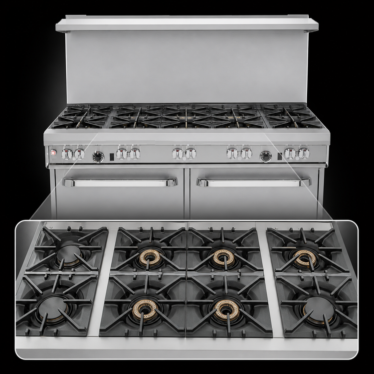 Product image #3 for Southbend Ultimate 60-Inch Gas Restaurant Range with 8 Burners, 2 Cabinets, and Hi-Shelf Backriser