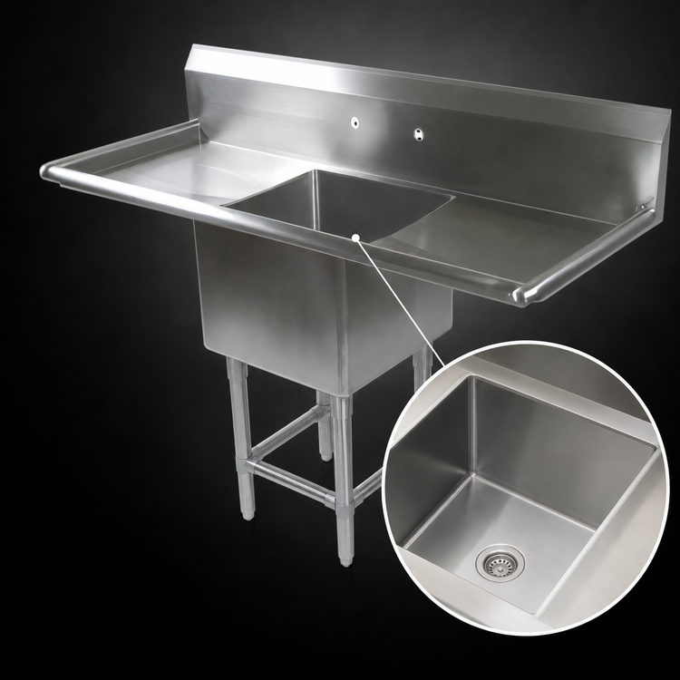 Product image #3 for John Boos Pro-Bowl 1-Compartment Commercial Stainless Steel Sink with Dual Drainboards, 93-1/4 Inch Long