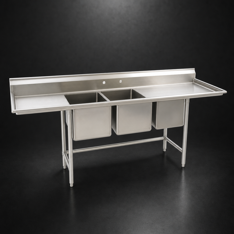 Product image #3 for Eagle Group S16 Series 2-Compartment Stainless Steel Sink with Right-Hand Drainboard, 67-1/2-Inch Wide