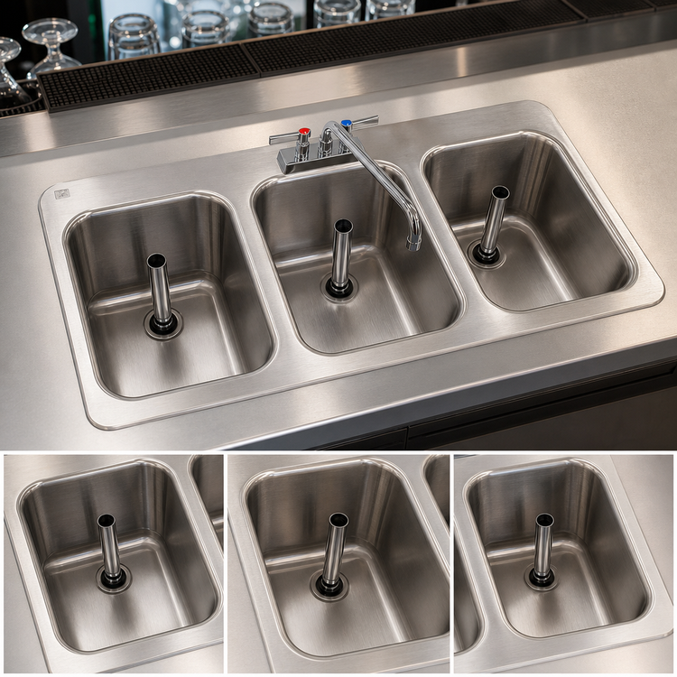 Product image #3 for Advance Tabco Bar King Supreme Drop-In 3-Compartment Bar Sink with Faucet, 38 x 19 Inches