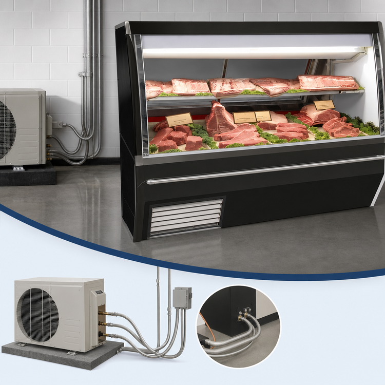 Product image #3 for Howard-McCray 34N Series 72-Inch Double Duty Remote Red Meat Service Case with LED Lighting, Black Exterior and White Interior