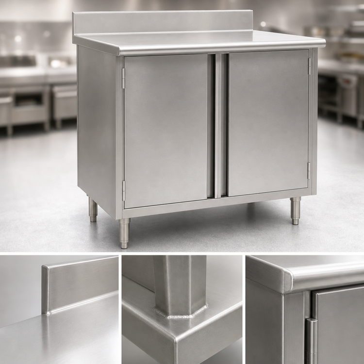 Product image #3 for Eagle Spec-Master 96 in. x 24 in. Stainless Steel Enclosed Work Table with Hinged Doors and 4-1/2 in. Backsplash