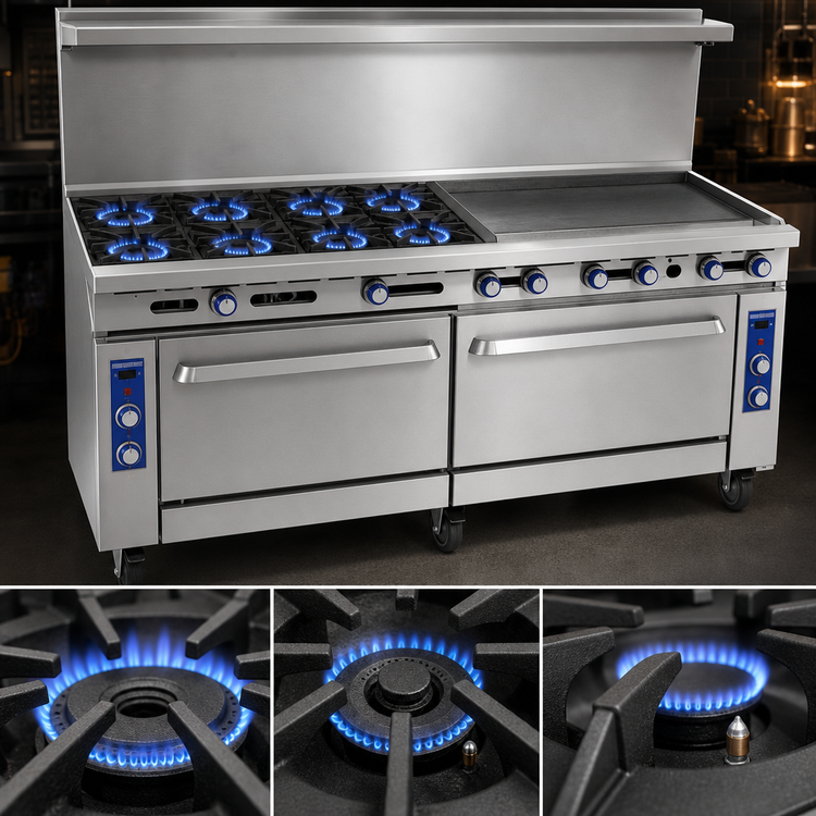 Product image #3 for Imperial Pro Series IR-8-G24-XB 72-Inch Gas Restaurant Range with 8 Open Burners, 24-Inch Griddle, Standard Oven & Cabinet Base