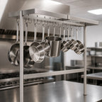 Thumbnail image #3 for John Boos PRTC3A Square Table-Mounted Stainless Steel Pot Rack, 79-1/4"W x 18"D x 48"H, 21 Double Hooks