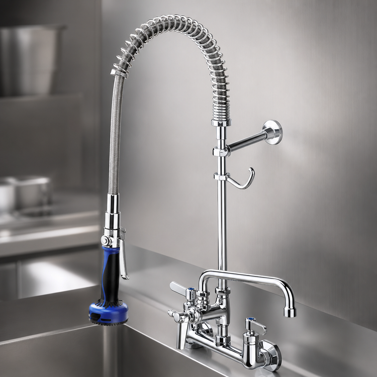 Product image #3 for T&S Brass Easy Install Pre-Rinse Unit with Add-On Faucet, 8-Inch Wall Mount, 12-Inch Swing Spout