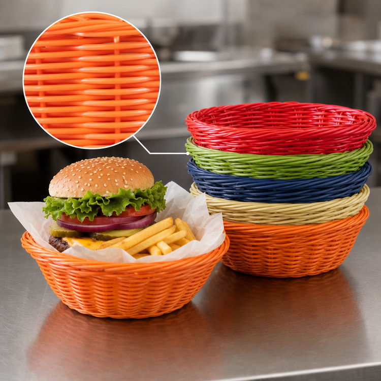 Product image #3 for Crestware 8-Inch Round Woven Polypropylene Fast Food Basket, Assorted 6-Color Set