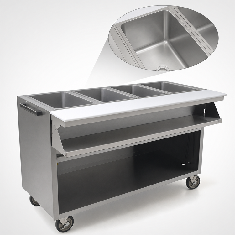 Product image #3 for Spec-Master SPHT4CB-208-3 Mobile 4-Well Electric Sealed Well Hot Food Table