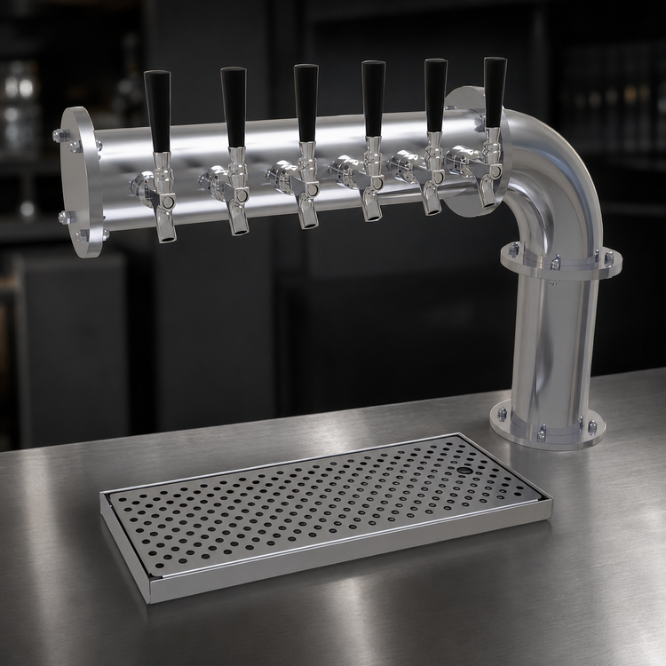 Product image #3 for Glastender Pipe Cantilever Draft Dispensing Tower, Countertop, 6-Faucet, Glycol-Cooled, Stainless Steel