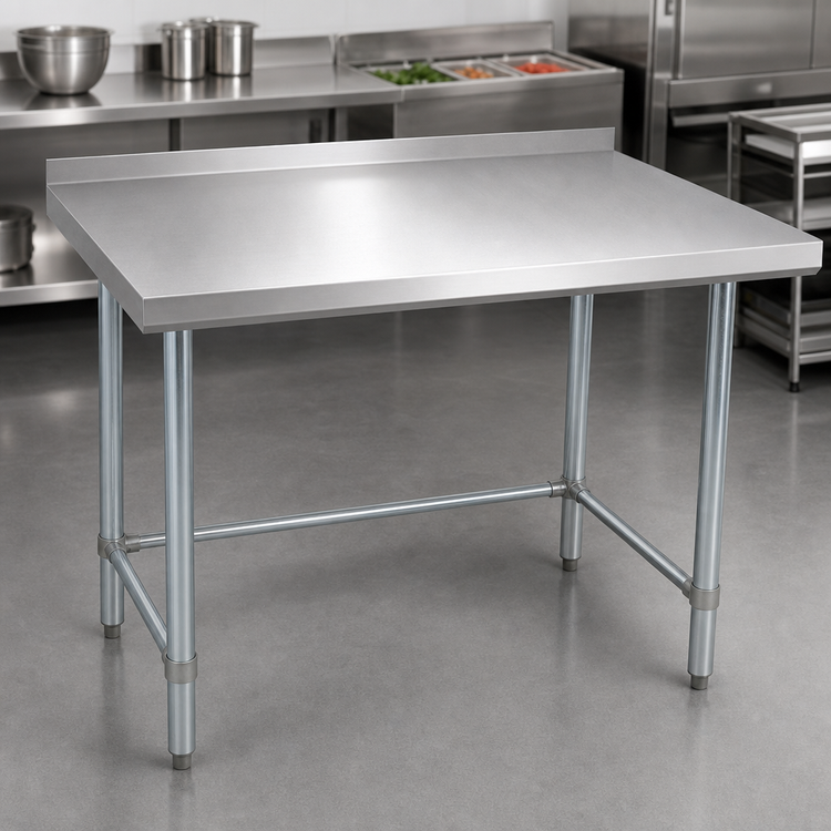 Product image #3 for BK Resources 60-Inch x 18-Inch Open Base Stainless Steel Work Table with 1-1/2-Inch Rear Riser