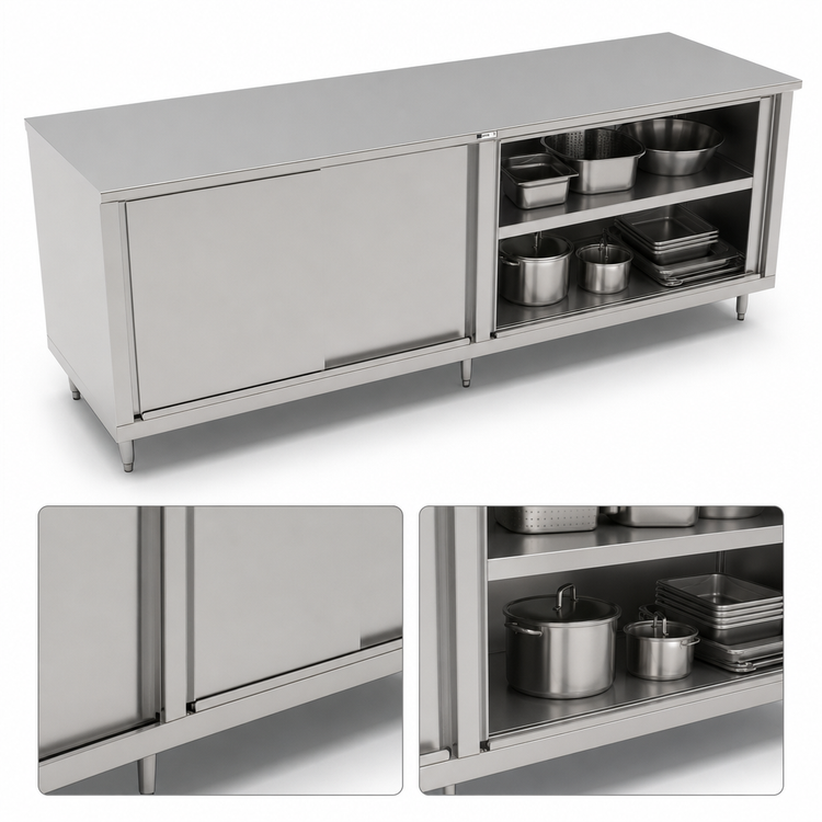 Product image #3 for John Boos 96-Inch x 30-Inch Stainless Steel Enclosed Work Table with Cabinet Base and Sliding Doors