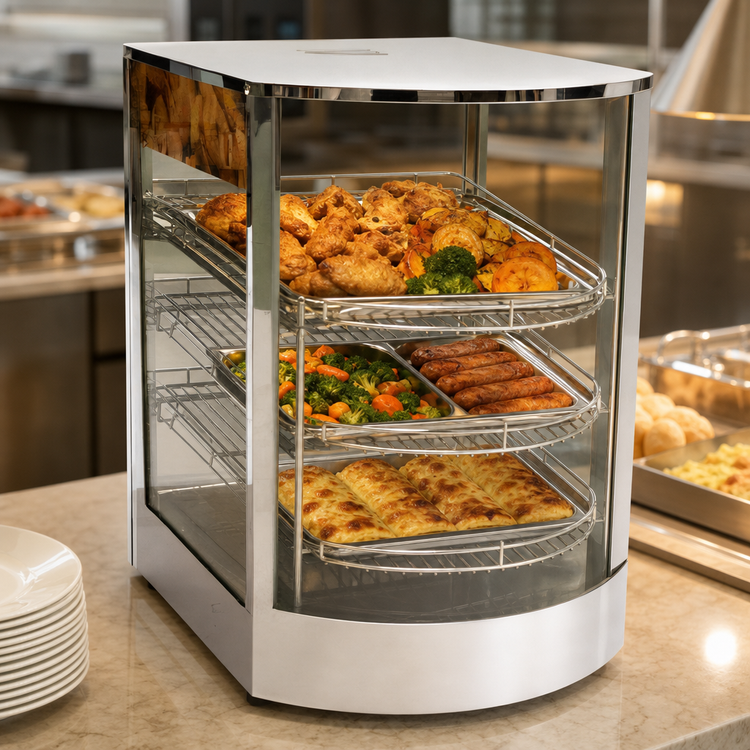 Product image #3 for Omcan 3-Tier Self-Service Countertop Hot Food Display Case with Temperature Control, 850W, 110V