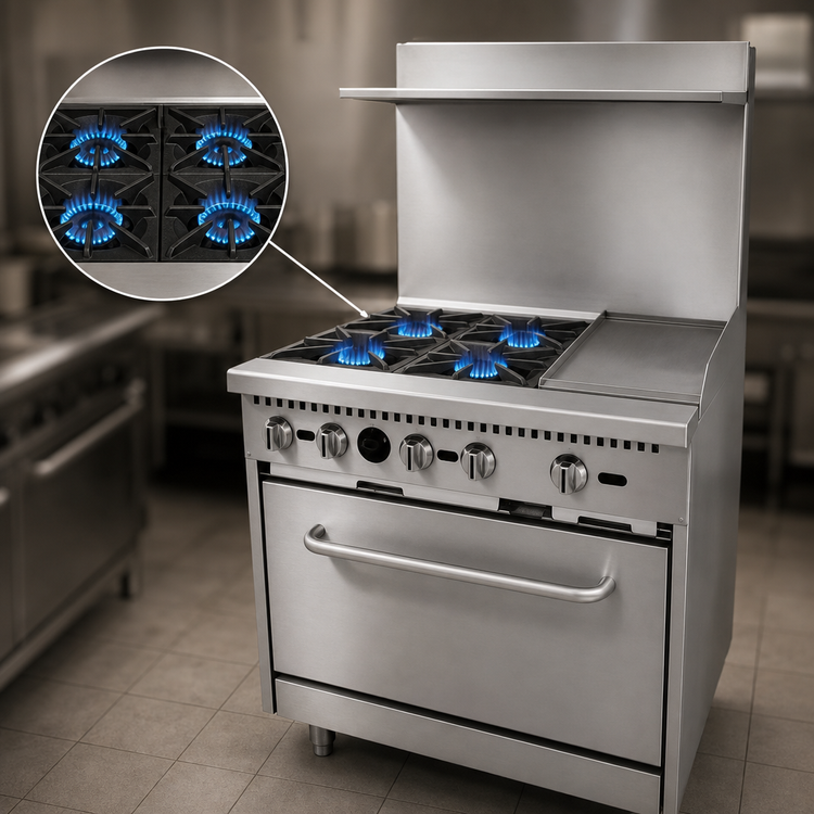 Product image #3 for Serv-Ware 36-Inch Gas Range with 4 Open Burners, 12-Inch Griddle, and Standard Oven