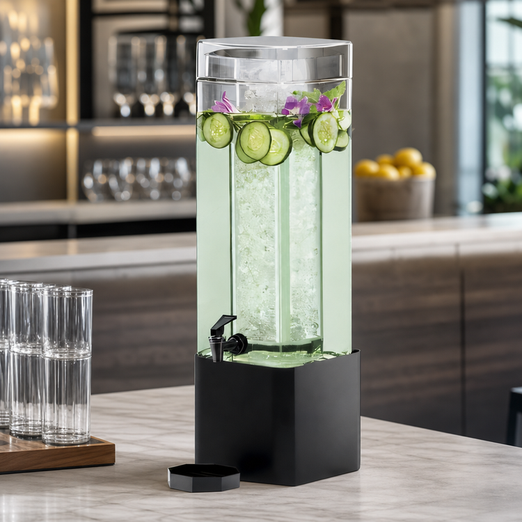 Product image #3 for Cal-Mil Mission 1.5 Gallon Square Glass Beverage Dispenser with Ice Chamber and Drip Tray