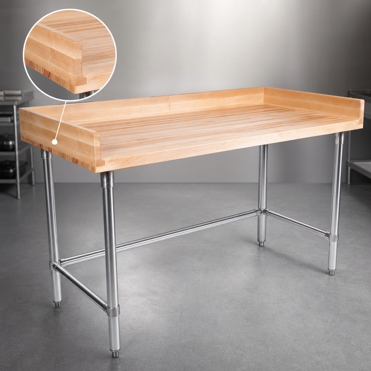 Product image #3 for John Boos 84-Inch x 30-Inch Baker's Top Wood Work Table with Stainless Steel Base