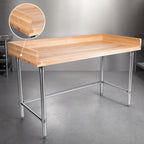 Thumbnail image #3 for John Boos DSB08A 84" x 30" Baker's Top Wood Work Table, 1-3/4" Maple Top, 4" Coved Riser, Stainless Steel Base