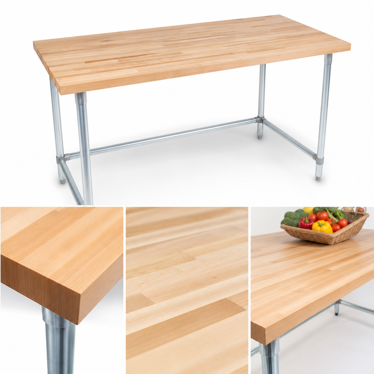 Product image #3 for John Boos 96" x 36" Northern Hard Rock Maple Wood Top Work Table with Stainless Steel Base