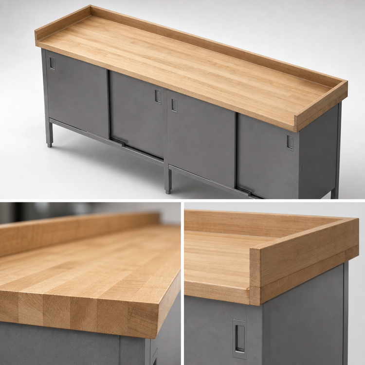 Product image #3 for John Boos 144" x 24" Wood Top Enclosed Base Work Table with Sliding Doors and 1-3/4" Maple Top