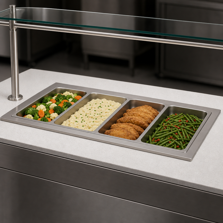 Product image #3 for Vollrath 4-Pan Short-Sided Drop-In Hot Well with Thermostatic Controls, Autofill, and Manifold Drain, 120V